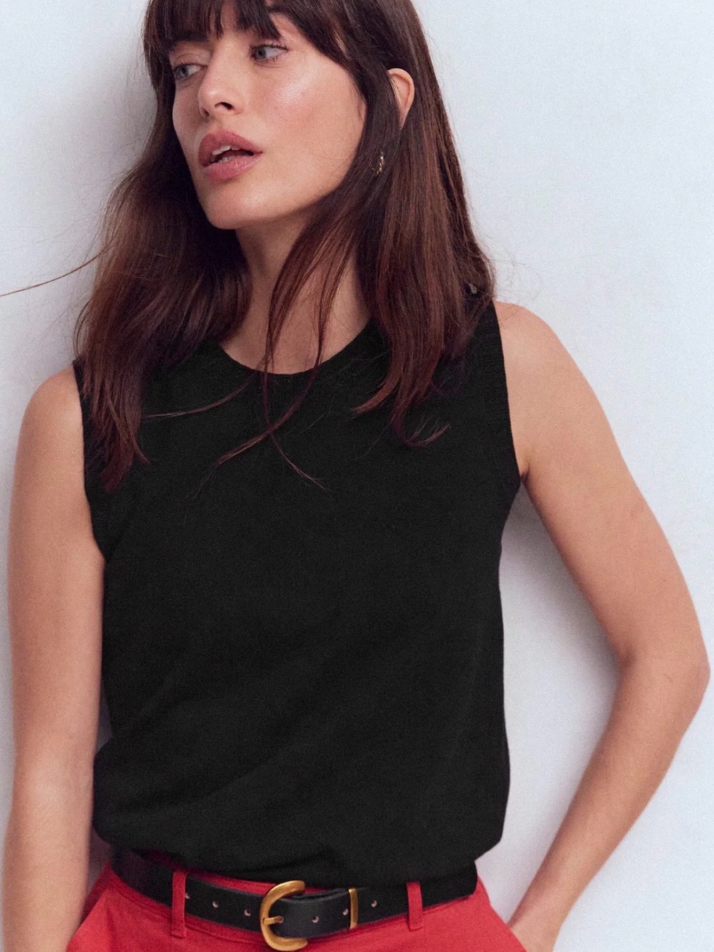 Boden Emilia Cotton Crew Neck Vest Women’s Medium Black